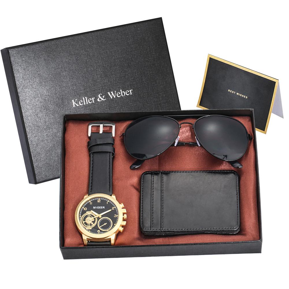 Kit Relógio + Carteira + Óculos de Sol Premium Leather