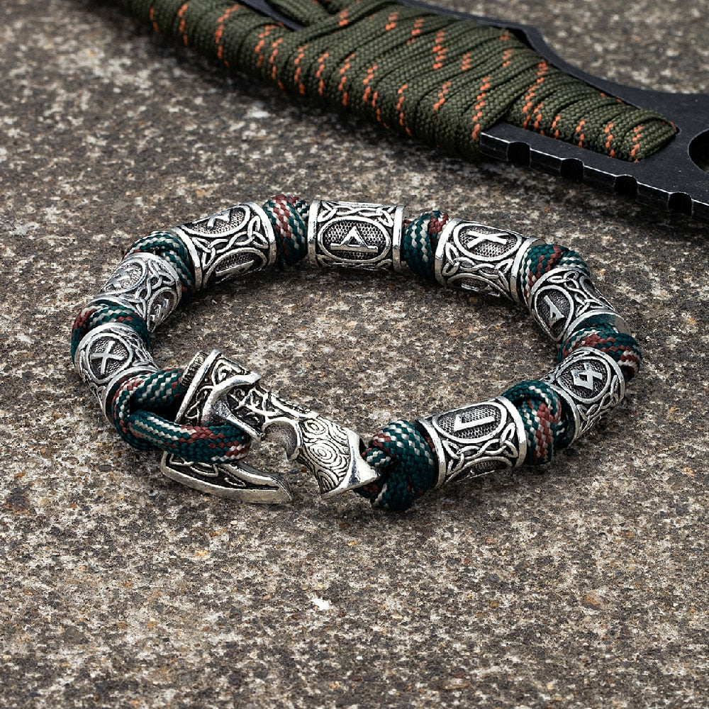 Bracelete Viking Machado Nórdico c/ Amuletos Runa
