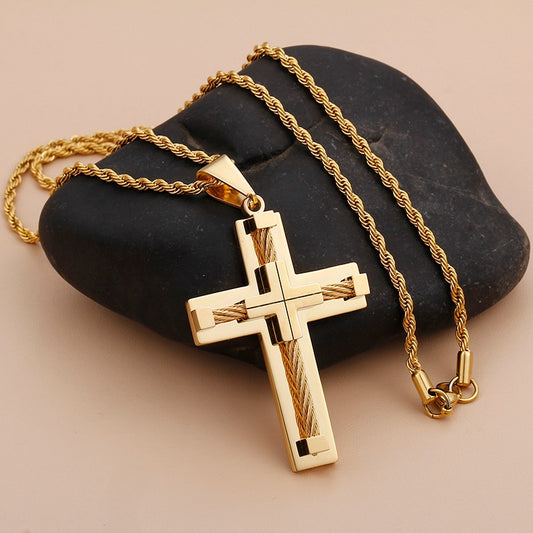 Corrente Crucifixo Grande Premium Banhada a Ouro