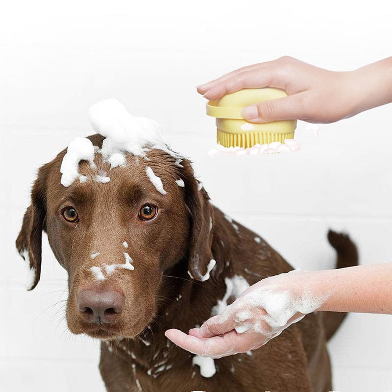 Escova Banho cães com reservatório para shampoo